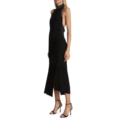 Helmut LangLeather Trim Halter Midi Dress