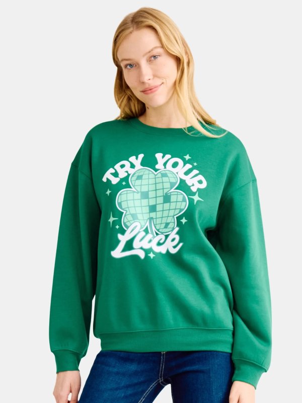 St. Patrick’s Day Women’s Try Your Luck Graphic Sweatshirt, Sizes XXS-XXL