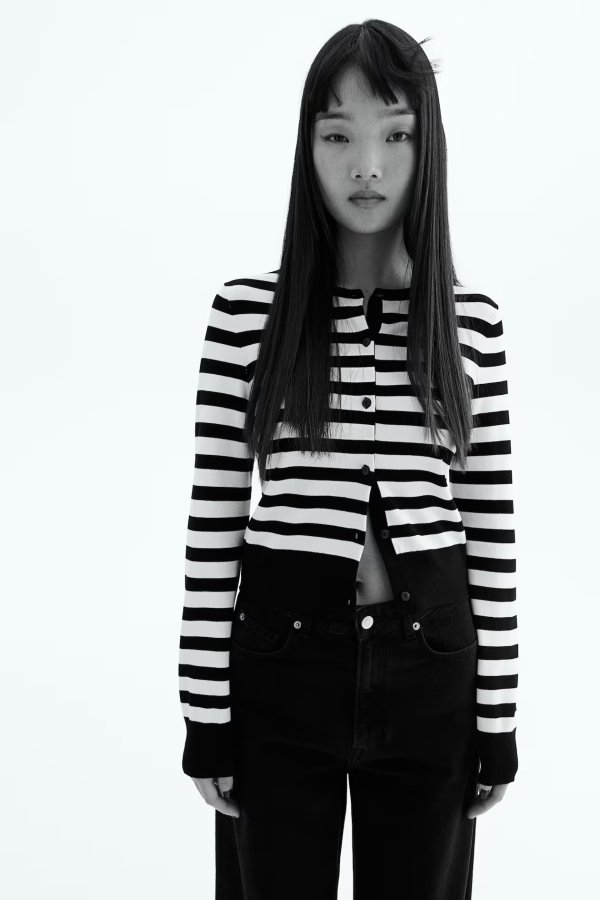 Fitted Cardigan - Black/striped - Ladies | H&M US