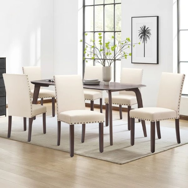 Bontrager Nailed Trim Linen Parsons Dining Chairs With Solid Wood Legs (Set of 6)