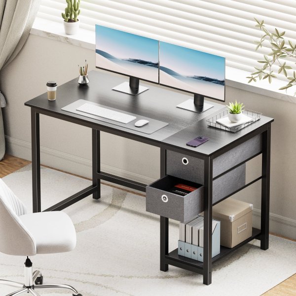 Edx Computer Desk with Drawer 40 Inch PC Table Study Desk with 2-Tier Drawers Storage Shelf Headphone Hook, Modern Simple Style Laptop Desk
