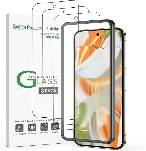 Designed for Google Pixel 9 Pro/Google Pixel 9 Screen Protector 6.3" Tempered Glass, Ultrasonic Fingerprint Compatible, Easy Installation Frame, Anti Scratch, Bubbles-Free, Case Friendly,3 Pack