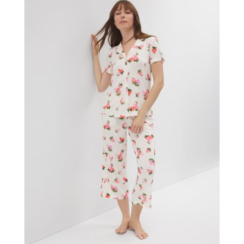 Short Sleeve Notch Collar Pajama Top