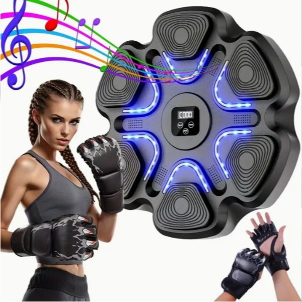 Wall-Mounted Music Boxing Trainer with LED Lights & Gloves