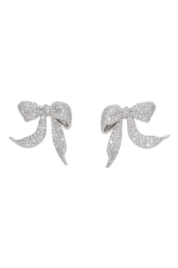 Silver YVMIN Edition Diamond Curly Bowknot Earrings