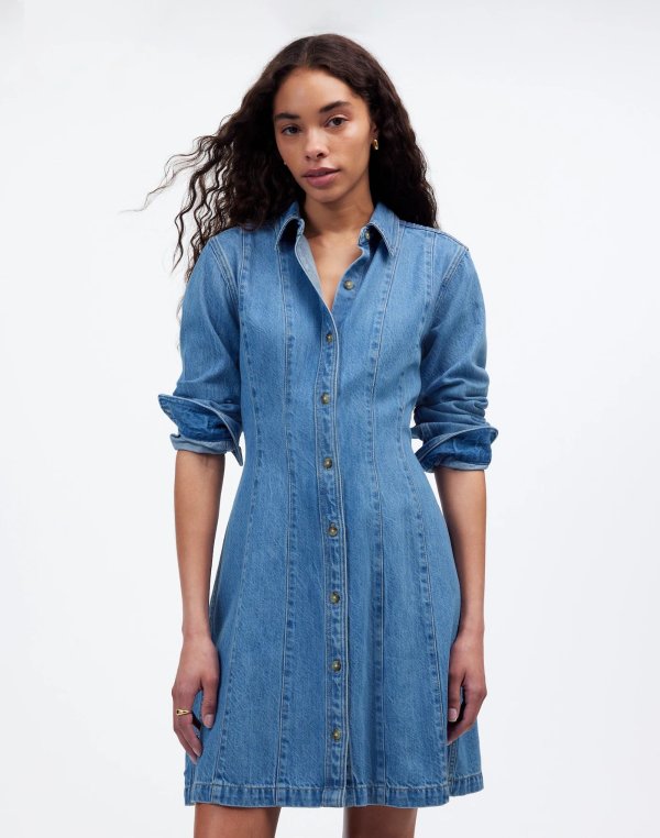 Seamed Mini Dress in Ramey Wash: Airy Denim Edition