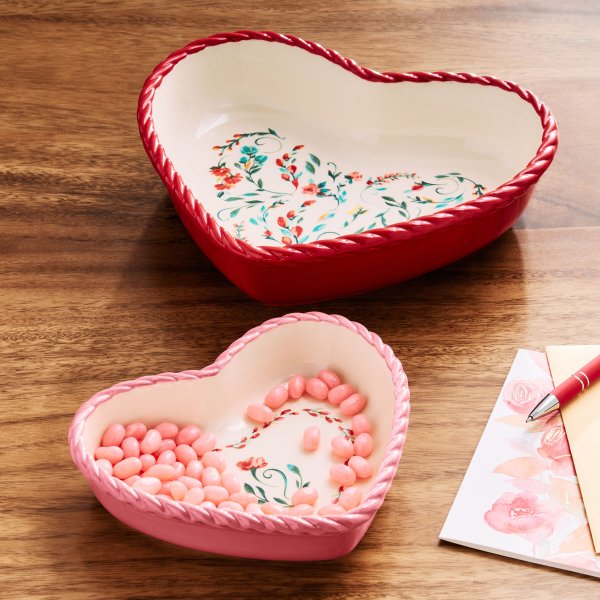 Heart Nesting Ceramic Pink & Red Baking Dishes