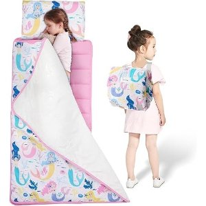 Safotad Toddler Nap Mat with Removable Pillow and Plush Blanket - 54" x 33"for Kids Ages 3-6 Years