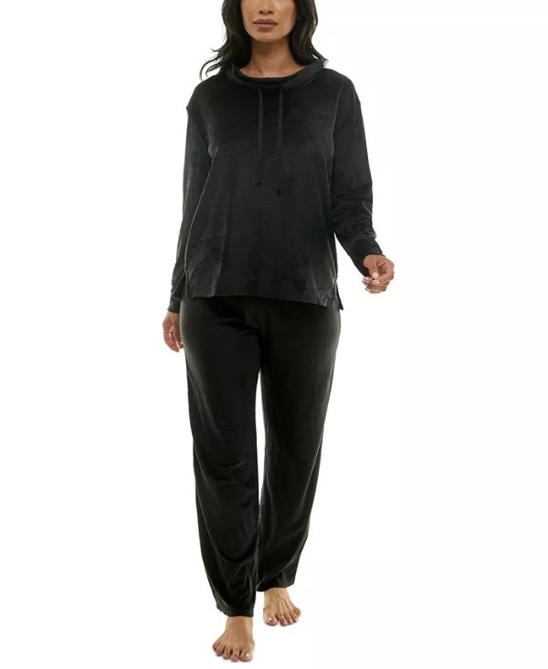 Women's Long-Sleeve Hooded Velour Pajama Set - Macy's