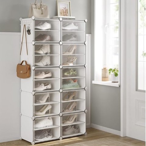 Interlocking Shoe Rack with Doors, 40-Pair 10-Tier Shoe Organizer ...