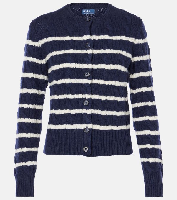 Striped wool and cashmere cardigan