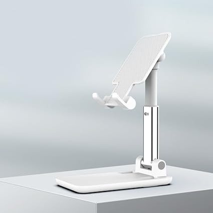 Universal Cell Phone Stand,Desk Foldable Phone Holder with Non-Slip Cradle, Height Adjustable Phone Cradle Compatible All Smart Phone or Pad/Tablet-White