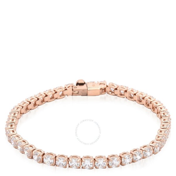 White Rose Gold-Tone Plated Round Cut Matrix Tennis Bracelet, Size Small