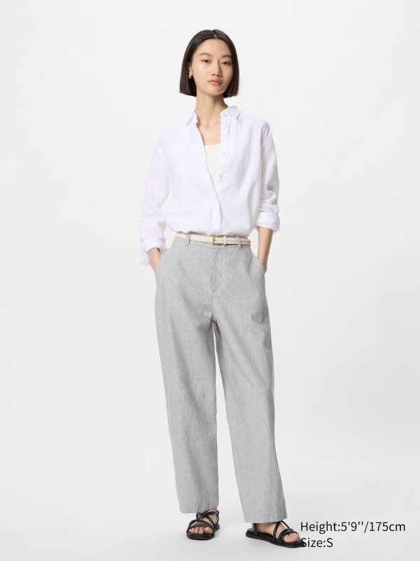 Linen Cotton Tapered Pants | Striped | Tall | UNIQLO US