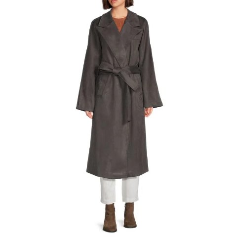 Faux Suede Wrap Coat