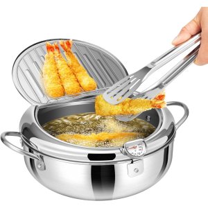 VIVOHOME 9.8 Inch 3.2 L 304 Stainless Steel Deep Fryer Pot with Tong