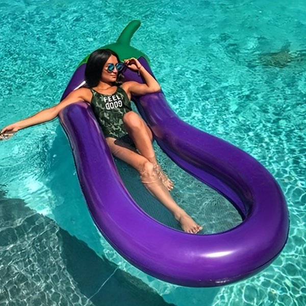 1pc Inflatable Eggplant Shaped Swimming Bed, Floating Water Lounger, Suitable For Pool Fun, Water Party