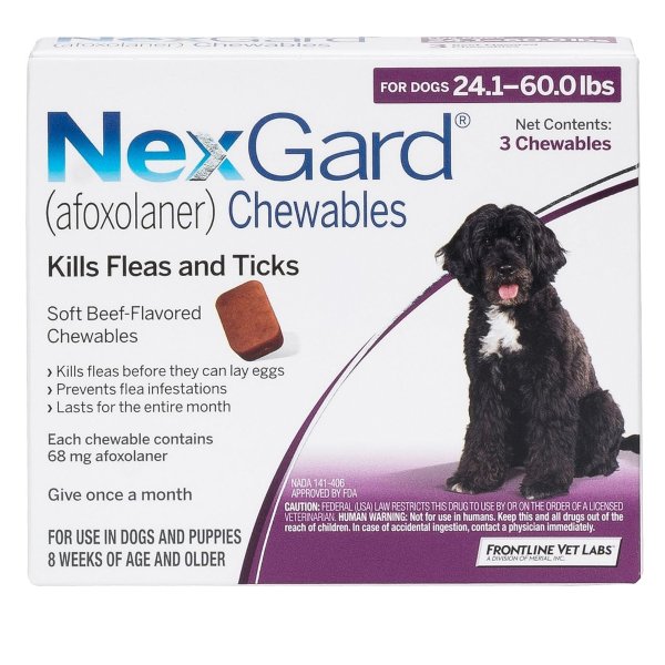 Chewable Tablets for Dogs, 24.1-60 lbs, 3 treatments (Purple Box) - Chewy.com