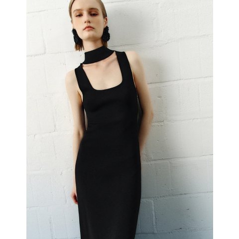 Keyhole Neck Sleeveless Knitted Dress
