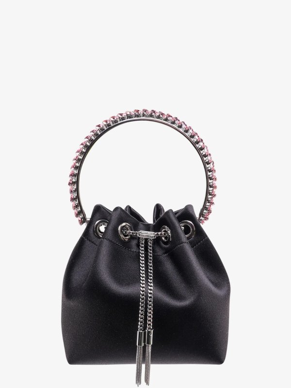 JIMMY CHOO Satin bucket bag with crystals detail