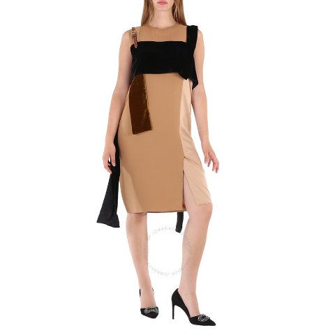 Burberryw/code "CLR35"Silk And Velvet Strap Detail Dress