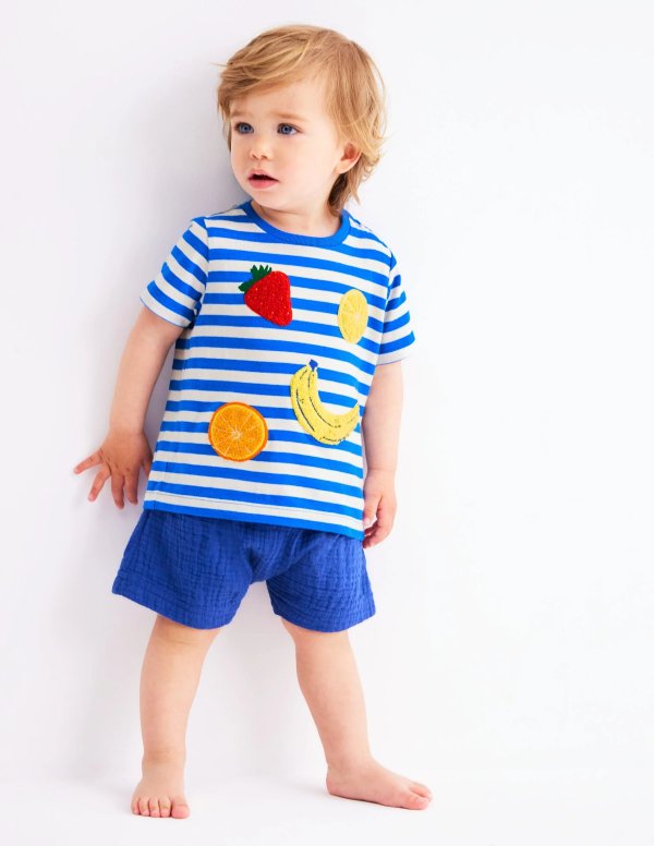 Logo Interest T-Shirt Blue Stripe Fruit