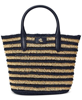 Lauren Ralph Lauren Striped Straw Brie Tote Bag - Macy's