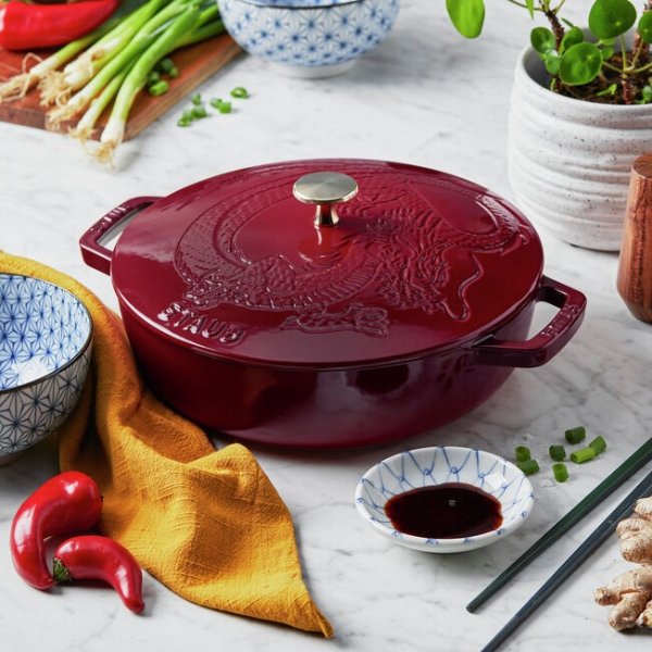 Cast Iron - Braisers/ Saute Pans 24 cm, Braiser With Dragon Lid, Cranberry