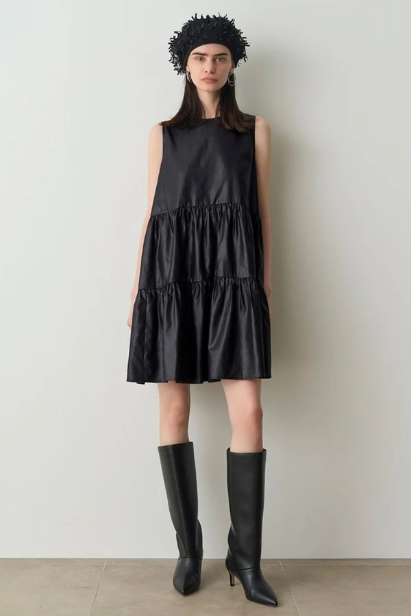 Sleeveless Tiered Faux Leather Mini Dress