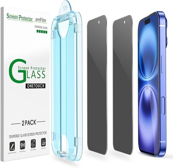 Auto-Alignment OneTouch for iPhone 16 Plus [6.7''] privacy Screen Protector,Tempered Glass, 30 seconds Installation, Bubble Free, Case Friendly, Anti-Scratch [2Pack]
