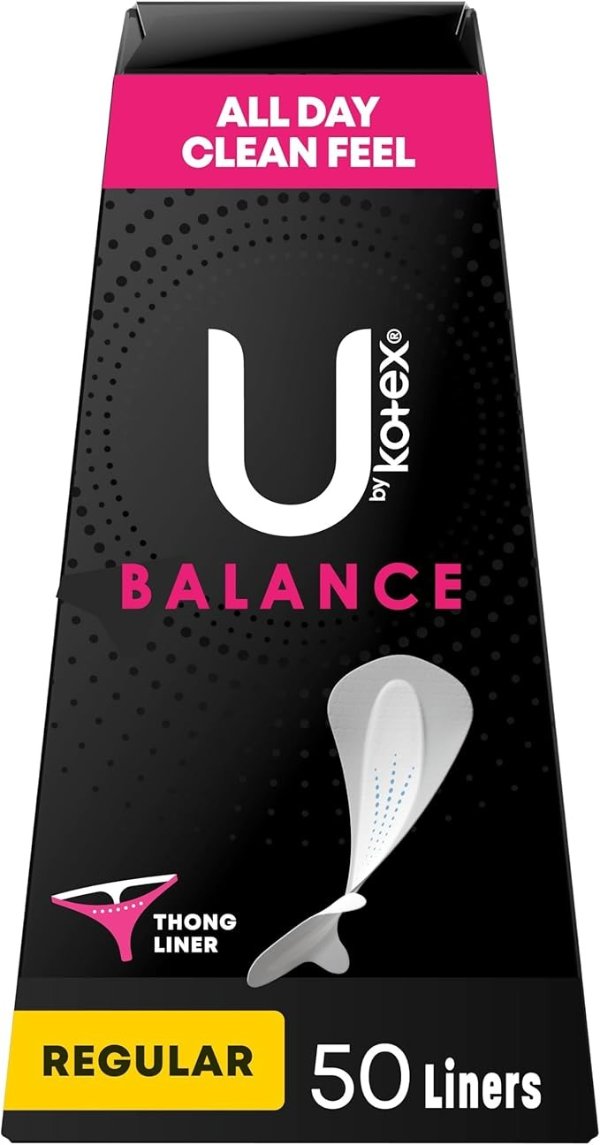 U by Kotex Balance Daily Wrapped Thong Panty Liners, Light Absorbency, Regular Length, 50 Count (Packaging May Vary)