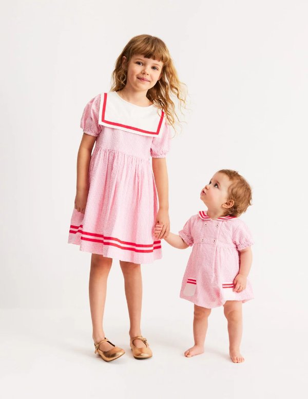 Heritage Nautical Romper Pink Ticking Stripe