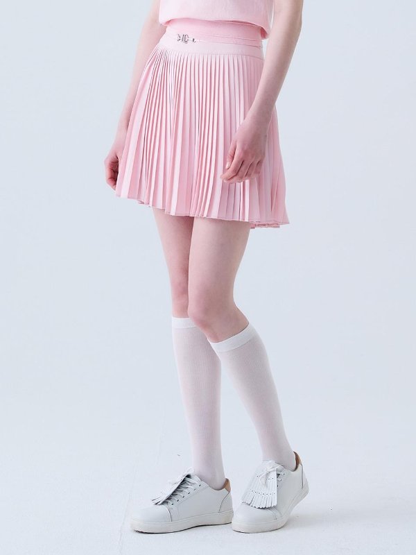 Metal Logo A-Line Pleated Skirt [Pink] (LESSA16PK)