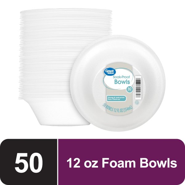 Everyday Disposable Foam Bowls, 12 oz, 50 Ct