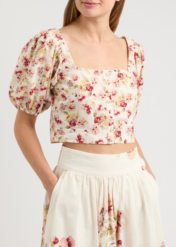 BYTIMO New Season Floral-print cropped linen top