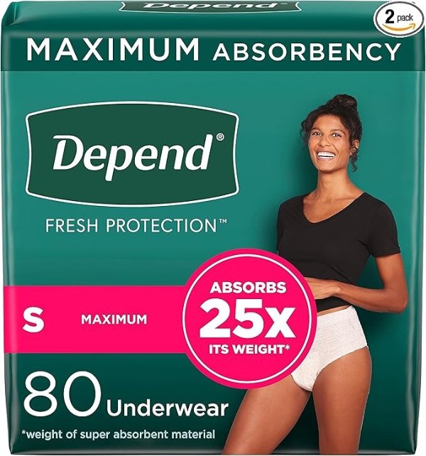 Fresh Protection Adult Incontinence Underwear for Women (FormerlyFit-Flex), Disposable, Maximum, Small, Blush, 80 Count, Packaging May Vary