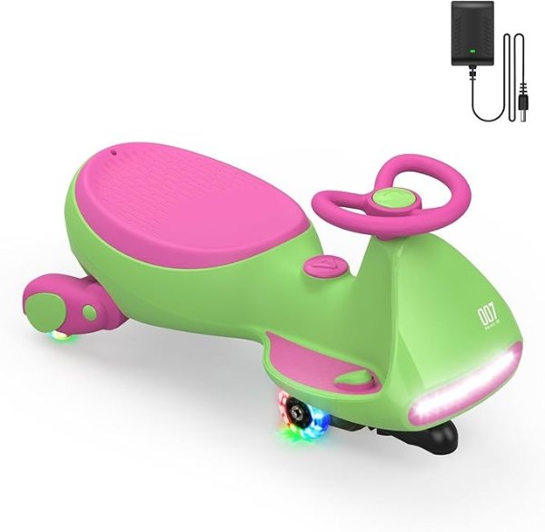 FanttikRide 12V N7 Pro Electric Wiggle Car with Pedal, Rechargeable Battery, CyberWiggle, 2 in 1 Swing Car, 2 Speed, Anti-Rollover, Flashing Wheels, Bluetooth, for Ages 3 and Up, 150 Lbs, Grape Green
