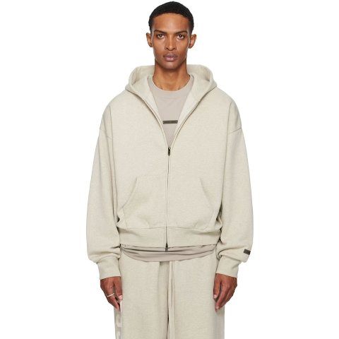 Beige Classic Fit Fleece Zip-Up Hoodie