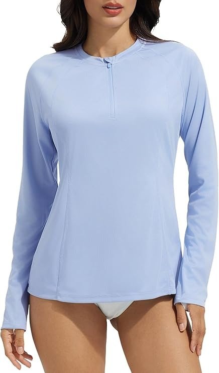 Women's 1/4 Zip Rash Guard Swim Shirts with Zipper Pocket