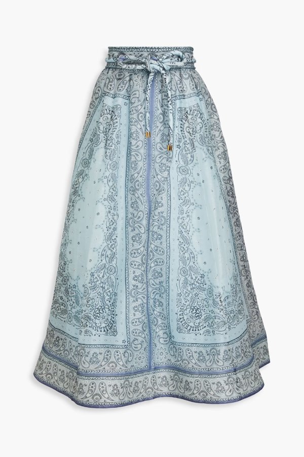 Paisley-print linen and silk-blend gauze maxi skirt