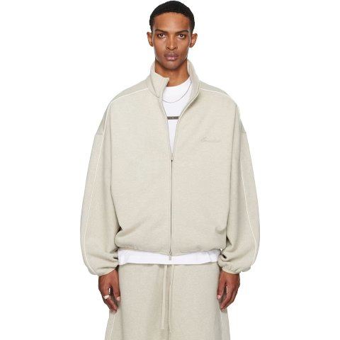 Beige Modern Fit Fleece Track Jacket