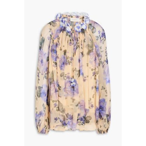 ZimmermannEmbellished floral-print silk-crepon blouse