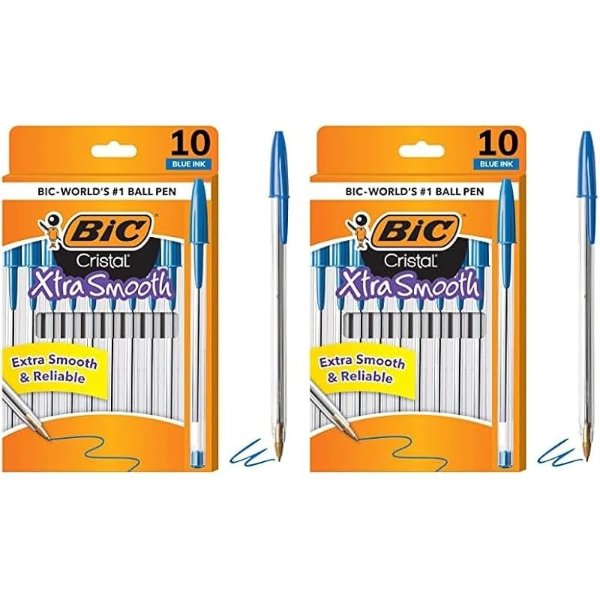 Cristal Xtra Smooth Ballpoint Pen, Medium Point (1.0mm), Blue, 10-Count (Pack of 2)
