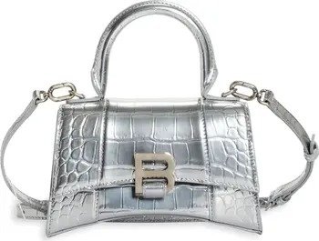 Extra Small Hourglass Croc Embossed Metallic Leather Top Handle Bag