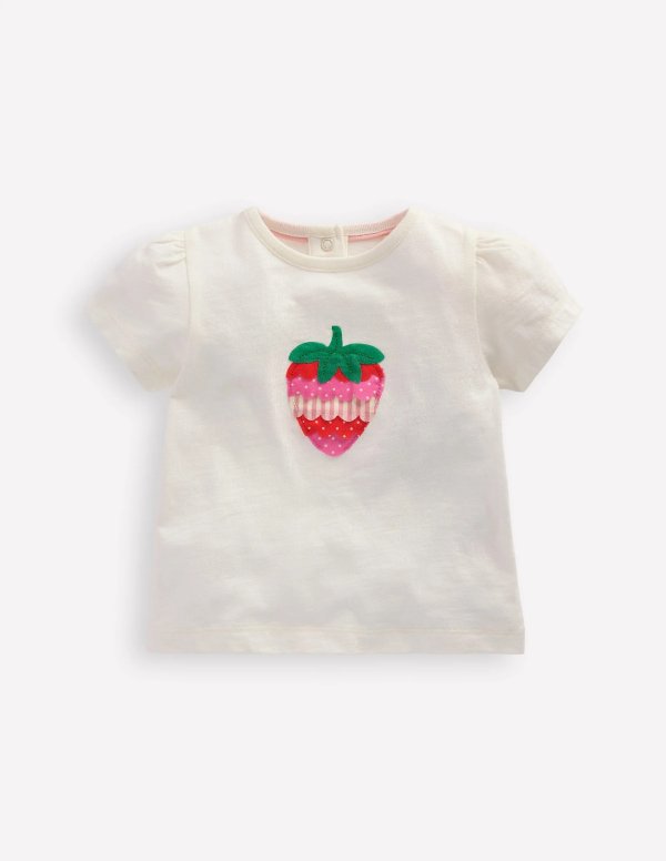 Girls Puff Sleeve Logo T-Shirt Soft Ivory