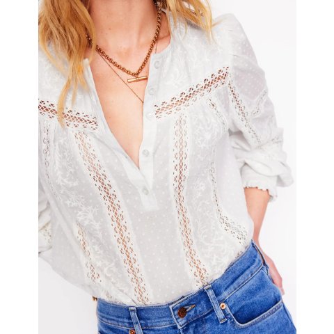 BodenEmbroidered Panel Blouse White