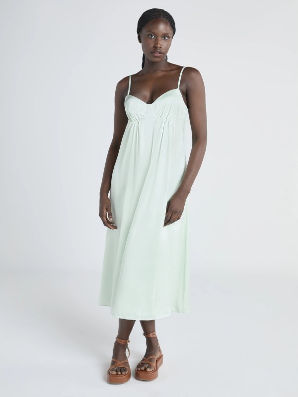Women’s Satin Ruched Maxi Slip Dress, Sizes XS-XXL