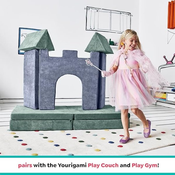 Kids and Toddler Play Castle, Playroom Couch Add-On Set, Durable Modular Design, Blue Lagoon