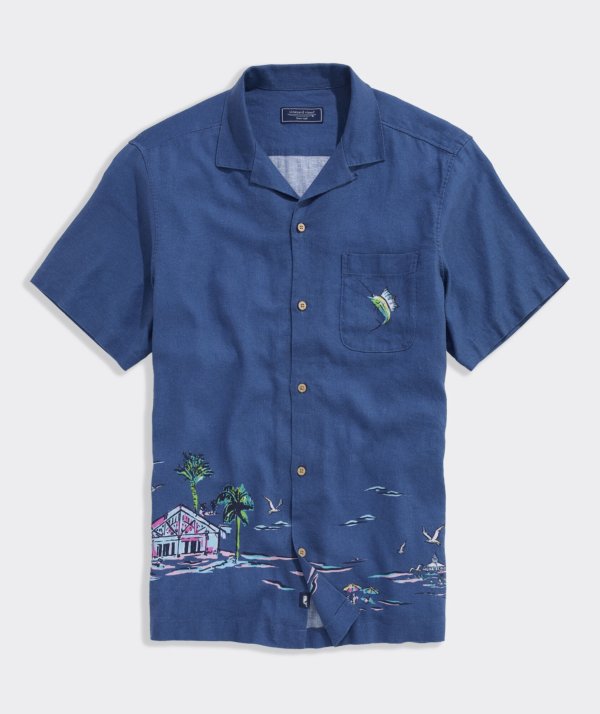Gasparilla Coastline Linen Blend Short-Sleeve Cabana Shirt