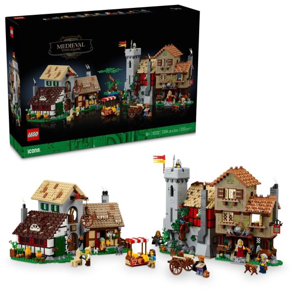 LEGO Icons Medieval Town Square Building Set, Castle Toy with 8 Characters to Play & Display, 10332